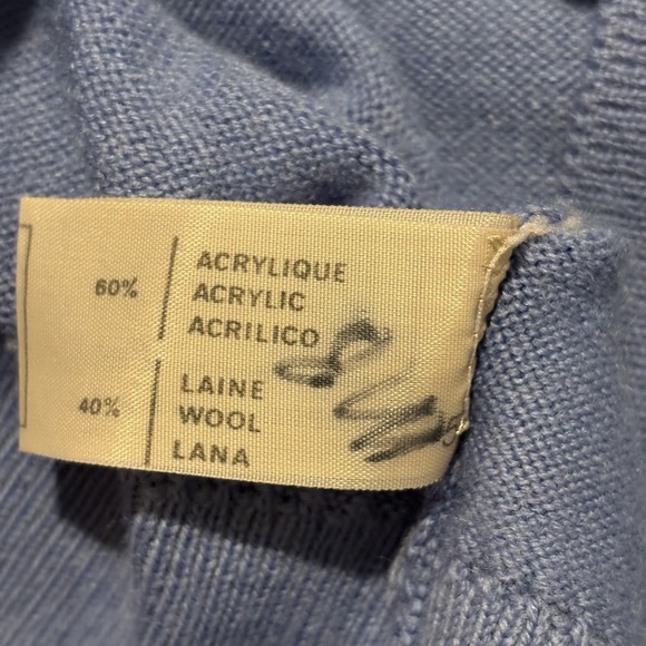 Vintage V-Neck Wool Blend Sweater Medium Blue Made in Spain Classic Minimalist - Picture 5 of 8